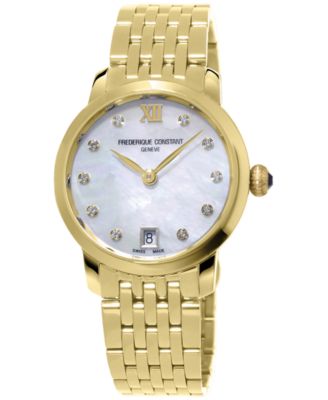 Frederique Constant - Women's Swiss Slimline Diamond (1/20 ct. t.w.) Gold-tone Stainless Steel Bracelet Watch 30mm
