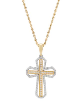 Grown With Love - Unisex Lab Grown Diamond Cross 22" Pendant Necklace (1 ct. t.w.) in 14k Two-Tone Gold