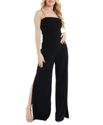 QUIZ - Juniors' Chain Strap Wide Leg Split Hem Jumpsuit