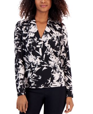 Alfani - Women's Printed Faux-Wrap Surplice Knit Top