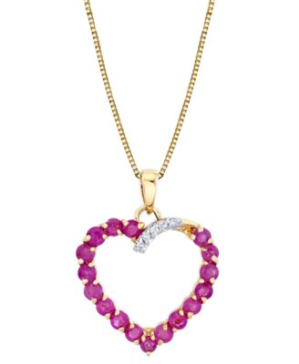 Macy's Brand - Emerald (1-1/3 ct. t.w.) & Diamond Accent Heart 18" Pendant Necklace in 10k Gold (Also in Ruby)