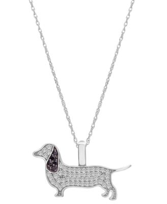 Wrapped - White Diamond (1/5 ct. t.w.) & Black Diamond (1/20 ct. t.w.) Dachshund Pendant Necklace in 10k White Gold, 16" + 2" extender
