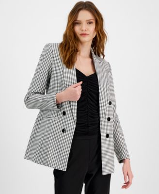 Bar III - Women's Mini-Check-Print Faux-Double-Breasted Jacket