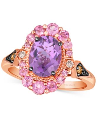 Le Vian - Grape Amethyst (3/4 ct. t.w.), Passionfruit Tourmaline (5/8 ct. t.w.), Chocolate Diamond (1/10 ct. t.w.) & Nude Diamond (1/20 ct. t.w.) Statement Ring in 14k Rose Gold