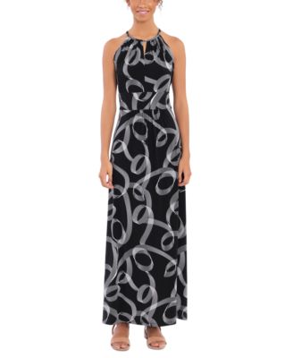 London Times - Women's Printed Jersey Halter-Neck Maxi Dress