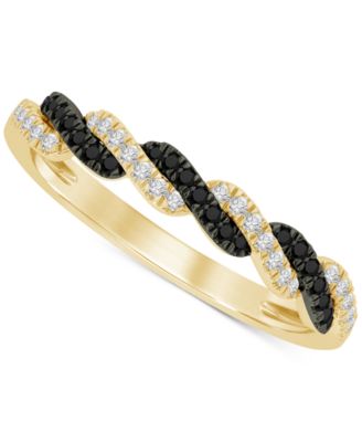 Macy's Brand - Black Diamond (1/10 ct. t.w.) & White Diamond (1/10 ct. t.w.) Twist Band in 14k Gold