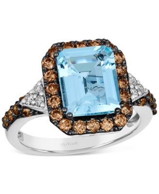 Le Vian - Couture Sea Blue Aquamarine (2-1/2 ct. t.w.), Chocolate Diamonds (5/8 ct. t.w.) & Nude Diamonds (1/10 ct. t.w.) Square Halo Ring in Platinum