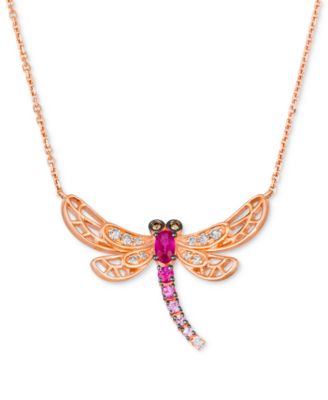 Le Vian - Multi-Gemstone (3/8 ct. t.w.) & Diamond (1/6 ct. t.w.) Dragonfly Pendant Necklace in 14k Rose Gold, 18" + 2" extender
