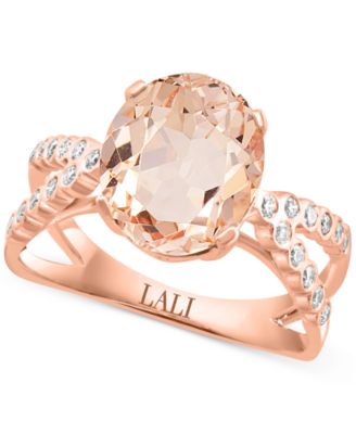 LALI Jewels - Morganite (3-1/10 ct. t.w.) & Diamond (1/5 ct. t.w.) Crisscross Ring in 14k Rose Gold