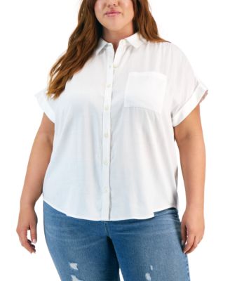 Style & Co - Plus Size Pleated-Back Rolled-Cuff Button-Up Shirt