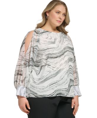 Calvin Klein - Plus Size Printed Cold-Shoulder Top