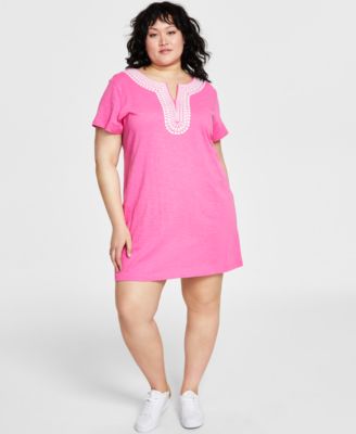 Tommy Hilfiger - Plus Size Cotton Printed-Trim Dress
