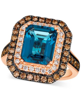 Le Vian - Deep Sea Blue Topaz (5 ct. t.w.), Chocolate Diamonds (3/4 ct. t.w.) & Nude Diamonds (1/4 ct. t.w.) Ring set in 14k Rose Gold