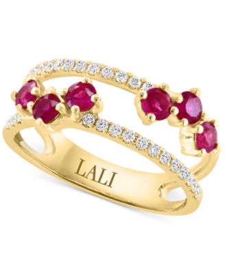 LALI Jewels - Ruby (3/4 ct. t.w.) & Diamond (1/4 ct. t.w.) Double Band Ring in 14k Gold