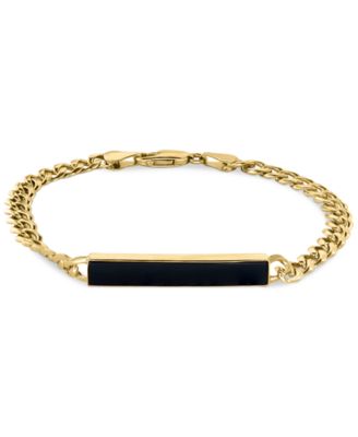 EFFY Collection - Men's Onyx Plate Link Bracelet in 14k Gold-Plated Sterling Silver
