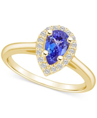Macy's Brand - Tanzanite (7/8 ct. t.w.) & Diamond (1/5 ct. t.w.) Pear Halo Ring in 14k Gold