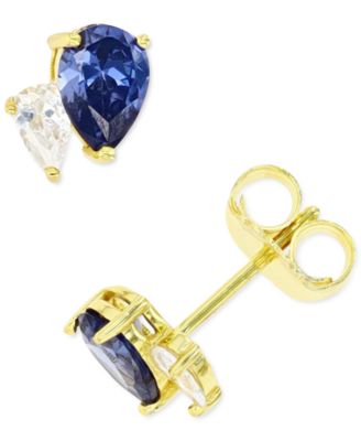 Macy's Brand - Blue and White Cubic Zirconia Stud Earrings in Sterling Silver or 14k Gold over Sterling Silver