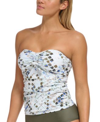 DKNY - Women's Printed Bandeau Bow-Front Tankini Top
