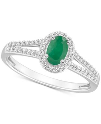 Macy's Brand - Emerald (1/2 ct. t.w.) & Diamond (1/4 ct. t.w.) Oval Halo Split Shank Ring in Sterling Silver (Also in Ruby & Sapphire)