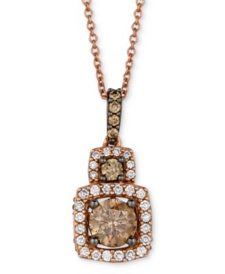 Le Vian - Chocolate Diamond (3/4 ct. t.w.) & Vanilla Diamond (1/5 ct. t.w.) Double Drop Halo 18" Pendant Necklace in 14k Rose Gold