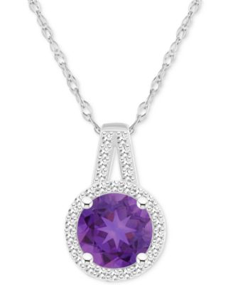 Macy's Brand - Amethyst (1-1/4 ct. t.w.) & Diamond (1/6 ct. t.w.) Halo 18" Pendant Necklace in Sterling Silver (Also in Citrine, Garnet, Peridot, & Blue Topaz)