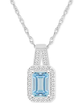 Macy's Brand - Aquamarine (1/2 ct. t.w.) & Diamond (1/8 ct. t.w.) Halo 18" Pendant Necklace in Sterling Silver (Also in Opal)