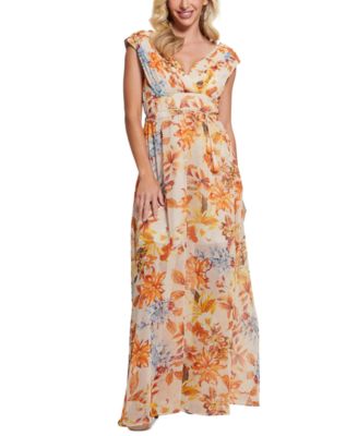 GUESS - Women's Gilda Floral-Print Cap Sleeve Maxi Dress
