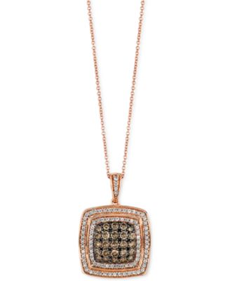 Le Vian - Chocolate Diamond (1 ct. t.w.) & Vanilla Diamond (1/2 ct. t.w.) Square Halo 18" Pendant Necklace in 14k Rose Gold