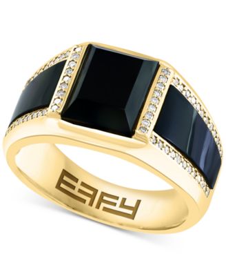 EFFY Collection - Men's Onyx & Diamond (1/4 ct. t.w.) Ring in 14k Gold-Plated Sterling Silver