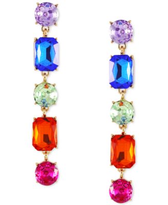 GUESS - Gold-Tone Rainbow Mixed Crystal Linear Drop Earrings