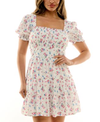 Trixxi - Juniors' Emma Floral-Print Smock-Sleeve Dress