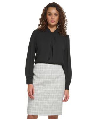 Calvin Klein - Women's Pleated-Front Long-Sleeve Blouse