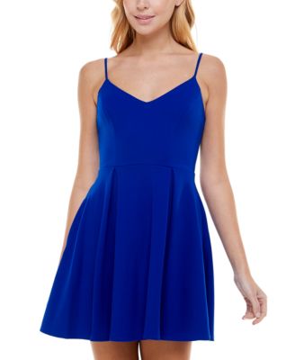 B Darlin - Juniors' V-Neck Sleeveless Pleated Fit & Flare Dress