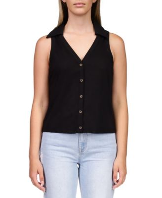 Sanctuary - Women's Point Collar Button-Front Sleeveless Top