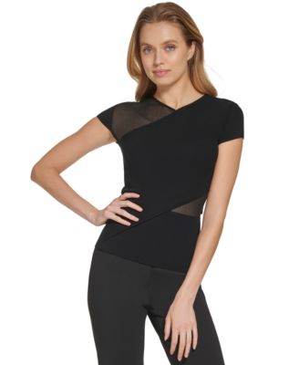 DKNY - Women's Short-Sleeve Mixed Media Sweater