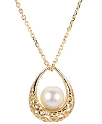 Macy's Brand - Cultured Freshwater Pearl (7mm) Textured Teardrop 18" Pendant Necklace in 14k Gold-Plated Sterling Silver