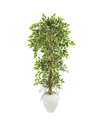 Nearly Natural - 5.5’ Elegant Ficus Artificial Tree in White Planter