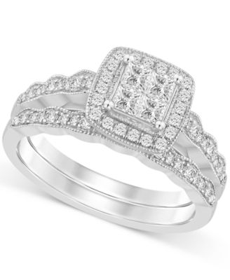 Macy's Brand - Diamond Princess Quad Cluster Bridal Set (5/8 ct. t.w.) in 14k White Gold