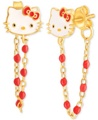 Macy's Brand - Enamel & Bead Chain Hello Kitty Front to Back Drop Earrings in 18k Gold-Plated Sterling Silver