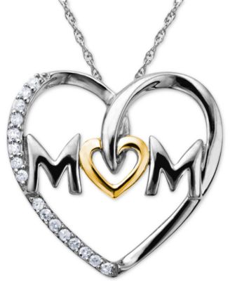Macy's - Mom Diamond Heart Pendant in Sterling Silver and 14k Gold (1/10 ct. t.w.)