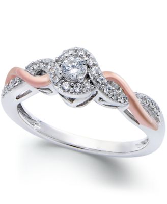 Promised Love - Diamond Twist Promise Ring in Sterling Silver and 14k Rose Gold (1/5 ct. t.w.)