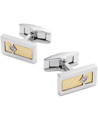 Macy's Brand - Diamond Accent Cufflinks in Stainless Steel with 18k Gold Inlay