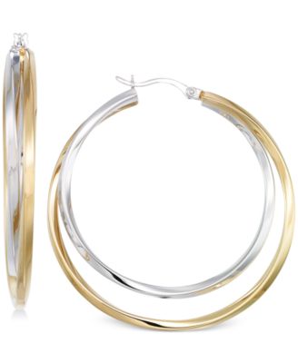 Macy's - Interlocking Hoop Earrings in 14k Gold Over Silver and 14k White Gold Over Silver