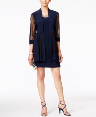 R & M Richards - Embellished Dress and Illusion Duster Jacket