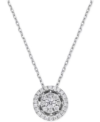 Macy's Brand - Diamond Cluster Halo Pendant Necklace (1/4 ct. t.w.) in 14k White Gold