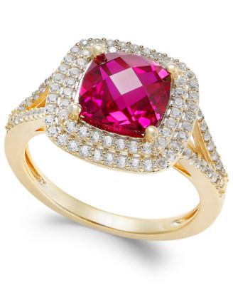 Macy's Brand - Lab-Created Ruby (2-1/2 ct. t.w.) and White Sapphire (1/2 ct. t.w.) Ring in 14k Gold-Plated Sterling Silver