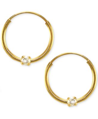 Macy's Brand - Children's Cubic Zirconia Accent Hoop Earrings in 14k Gold, 12mm