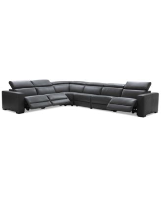 Furniture - Nevio 6-Pc. Leather "L" Shaped Sectional with 3 Power Recliners, Only at Macy's