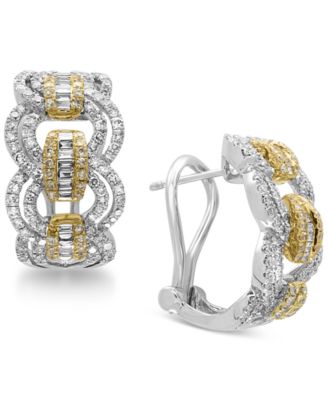 EFFY Collection - Diamond Hoop Earrings (1-1/5 ct. t.w.) in 14k White and Yellow Gold