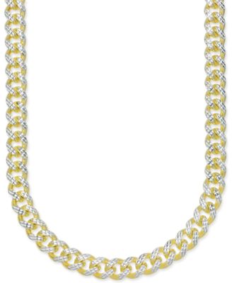 Italian Gold - Men's 24" Two-Tone Cuban Link Chain Necklace in 14k Gold-Plated Sterling Silver and Sterling Silver